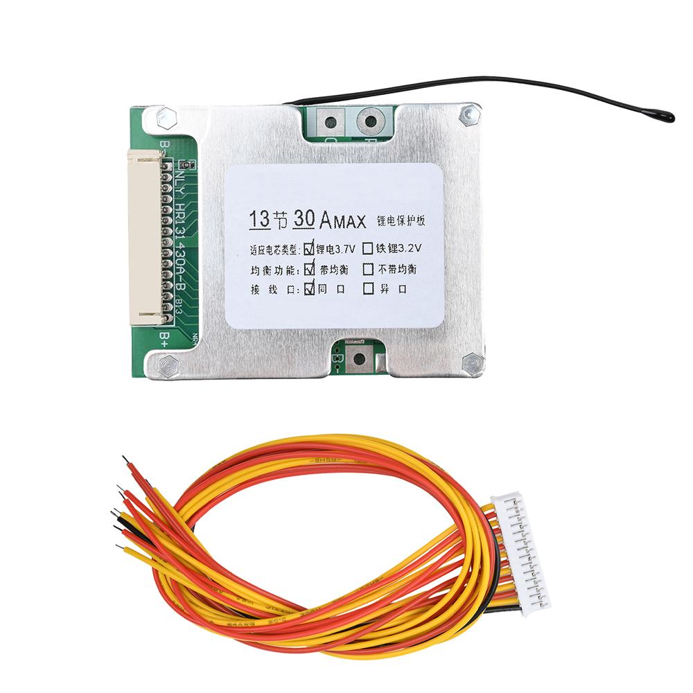 

Плата захисту акумулятора BMS 13S 48V 30A 18650 Li-ion, спільний порт з балансуванням, плата захисту з балансуванням акумулятора для електровелосипеда