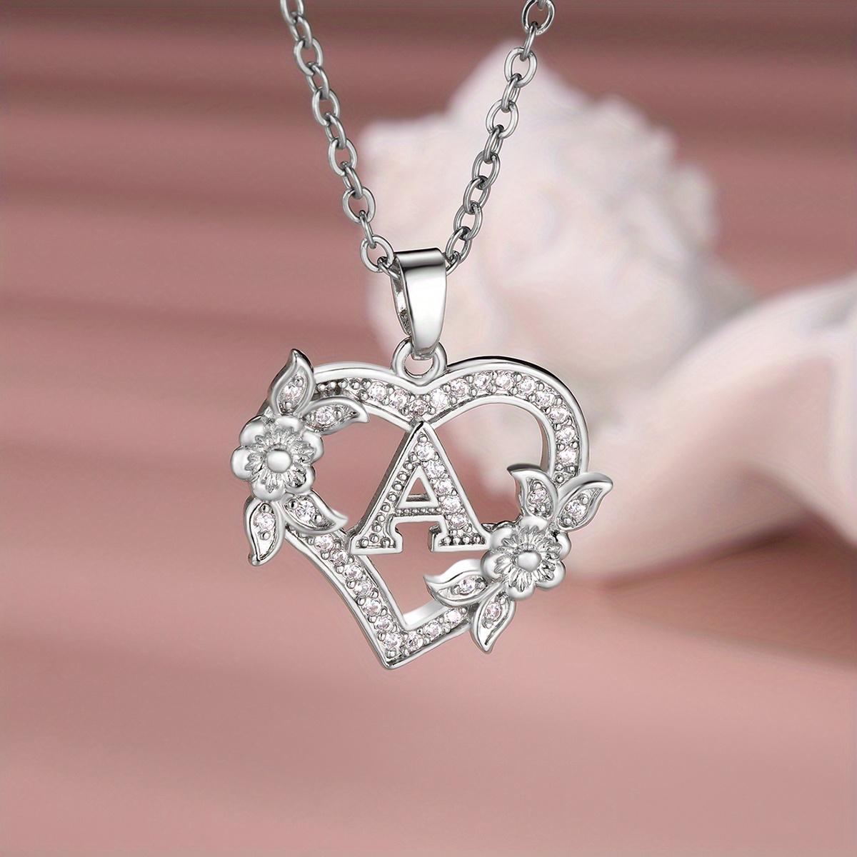 

1 шт. серебристого цвета 26 английских букв в форме сердца ожерелье CZ циркон цветок кулон обручальное кольцо ювелирные изделия подарок на день Святого Валентина A