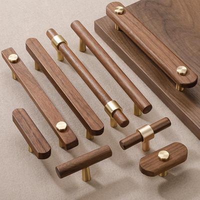 Japanese Minimalist Solid Wood Cabinet Handle with Walnut Grip