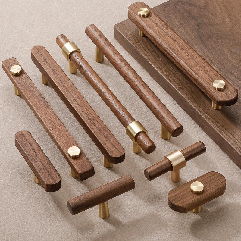 Maniglia per armadio minimalista giapponese in legno massello con impugnatura in noce