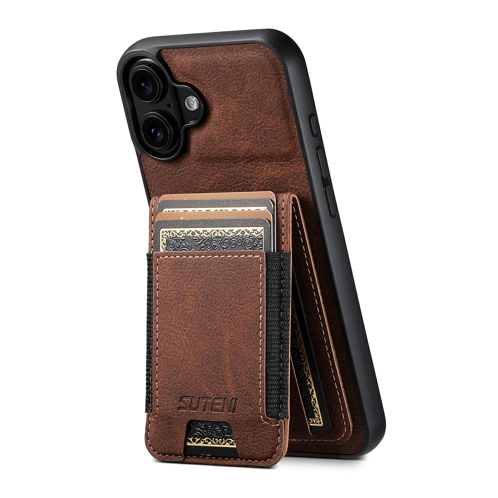 

SUTENI H03 For iPhone 17 Case Card Holder Kickstand Litchi Texture Leather + TPU Phone Cover A