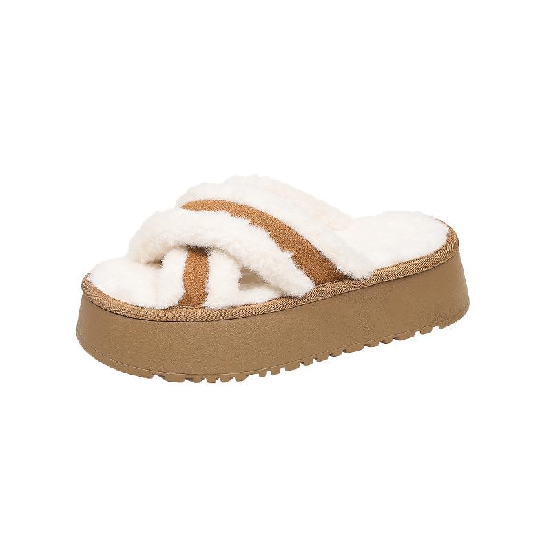 Thick-soled fluffy slippers women's wear 2025 new autumn and winter fashion plush shoes go out Internet celebrity casual cotton mop