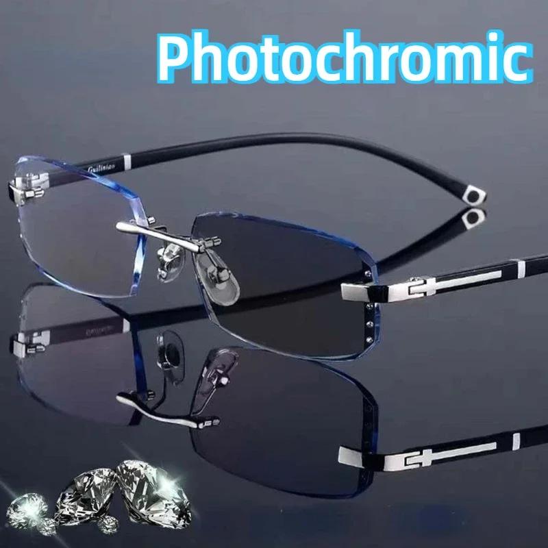Men Women Photochromic Myopia Glasses Unisex Stylish Diamond Cut Near Sight Eyeglasses Luxury Anti-blue Light Eyewear 0-1.0-4.0