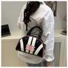 New Japanese Style Faux Leather Boston Bag for Women, Trendy Handheld Shoulder Crossbody Purse, Racing Style Bowling Handbag CLE