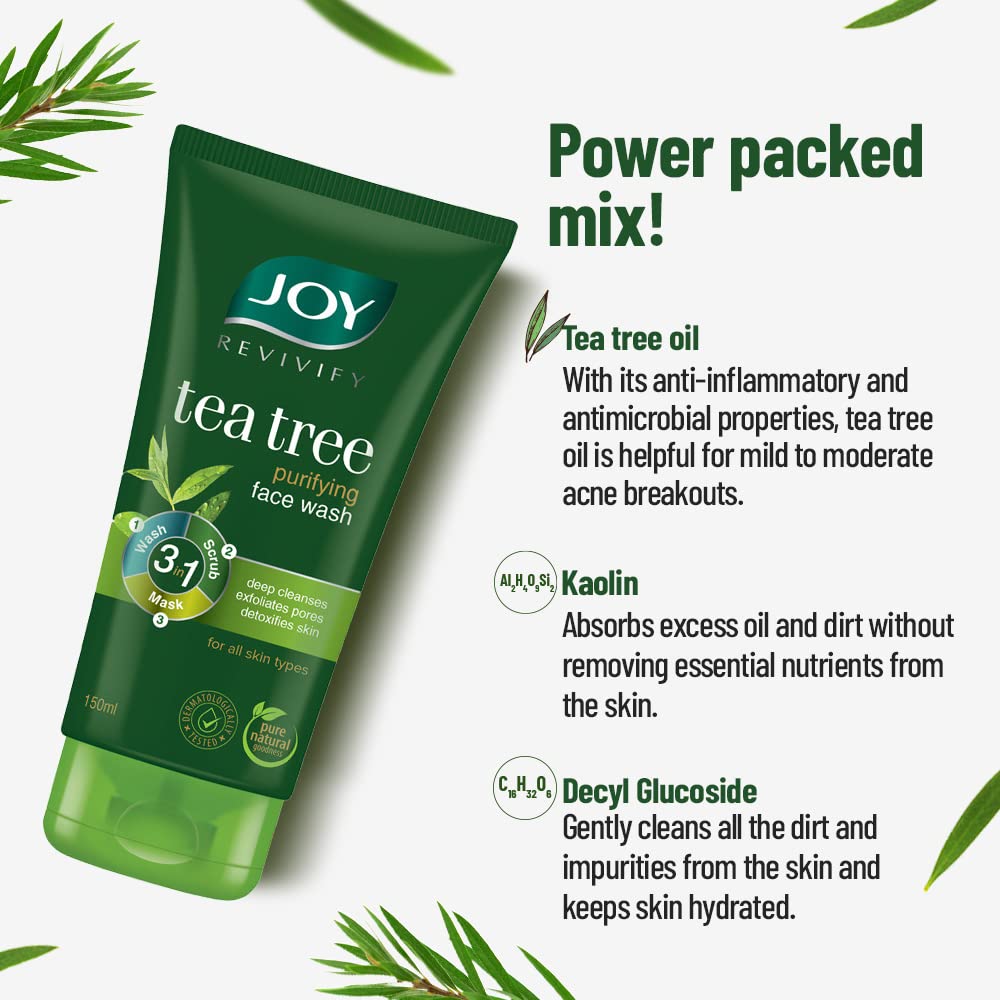 Joy Tea Tree Purifying Natural Face Wash 150ml Pack of 1 | Deep Cleansing, Exfoliating & Detoxifying Skincare for All Skin Types