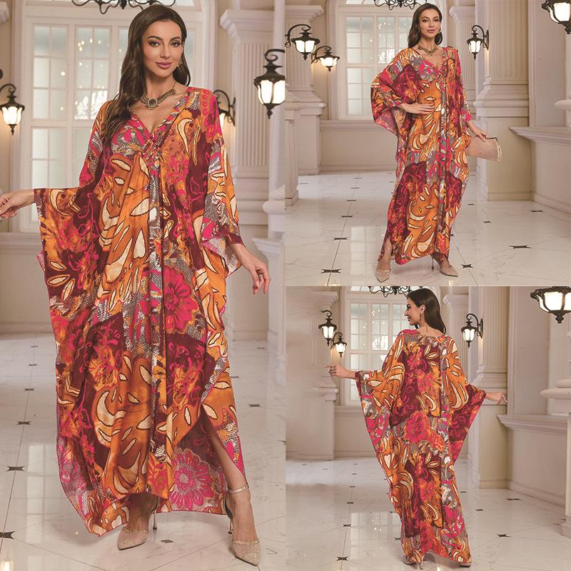 2025 European & American Cotton Print Beach Dress: Women's Loose Long Robe Cover-up with Sun Protection