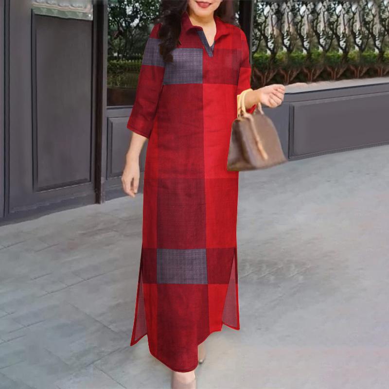 

ZANZEA Женское повседневное платье с отложным воротником и рукавом 3/4 в сетку 5XL вино красного