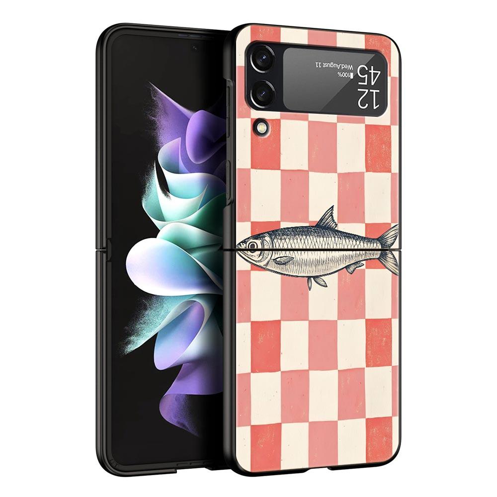 Case for Samsung Galaxy Z Flip 3 4 5 6 7 Folding Black Shell For Samsung Z Flip4 Flip5 PC Hard Cover Sardines aquatic product