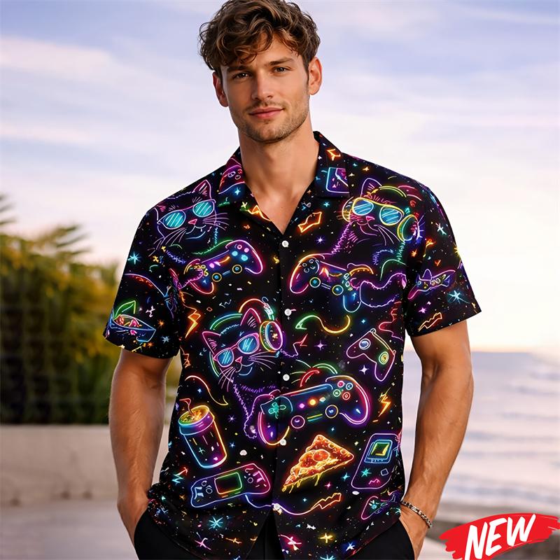 

Men Women Spring Summer Beach Button Short Sleeve Tops 3d Printed Animal Laple Shirts 5XL