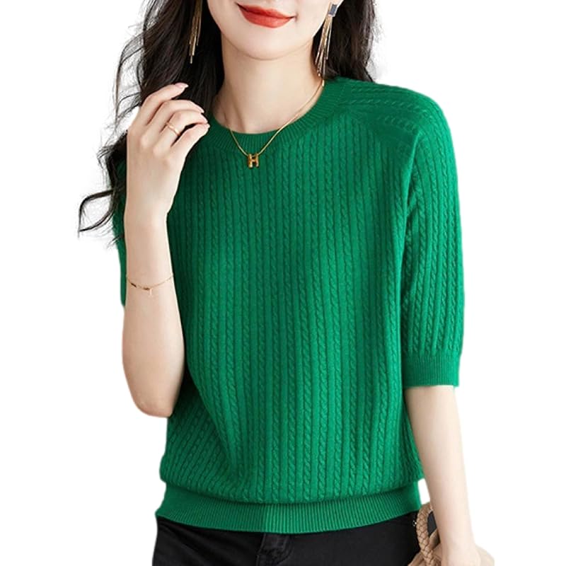 

[BN1 select] knit short sleeve ladies spring summer autumn clothes Beautiful sweater crew neck tops cable knitting Thin women s clothing 30s 40s 50s