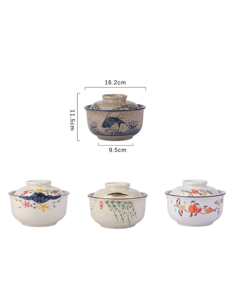 YWDL Japanische Instant-Ramen-Schüssel mit Deckel Retro Keramik Große Kapazität Nudel Salat Suppenschüsseln Haushalt Küchengeschirr