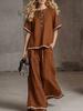 1116 European and American fashion contrasting color wide-leg pants two-piece set cotton and linen vacation style and daily comfortable wear for women