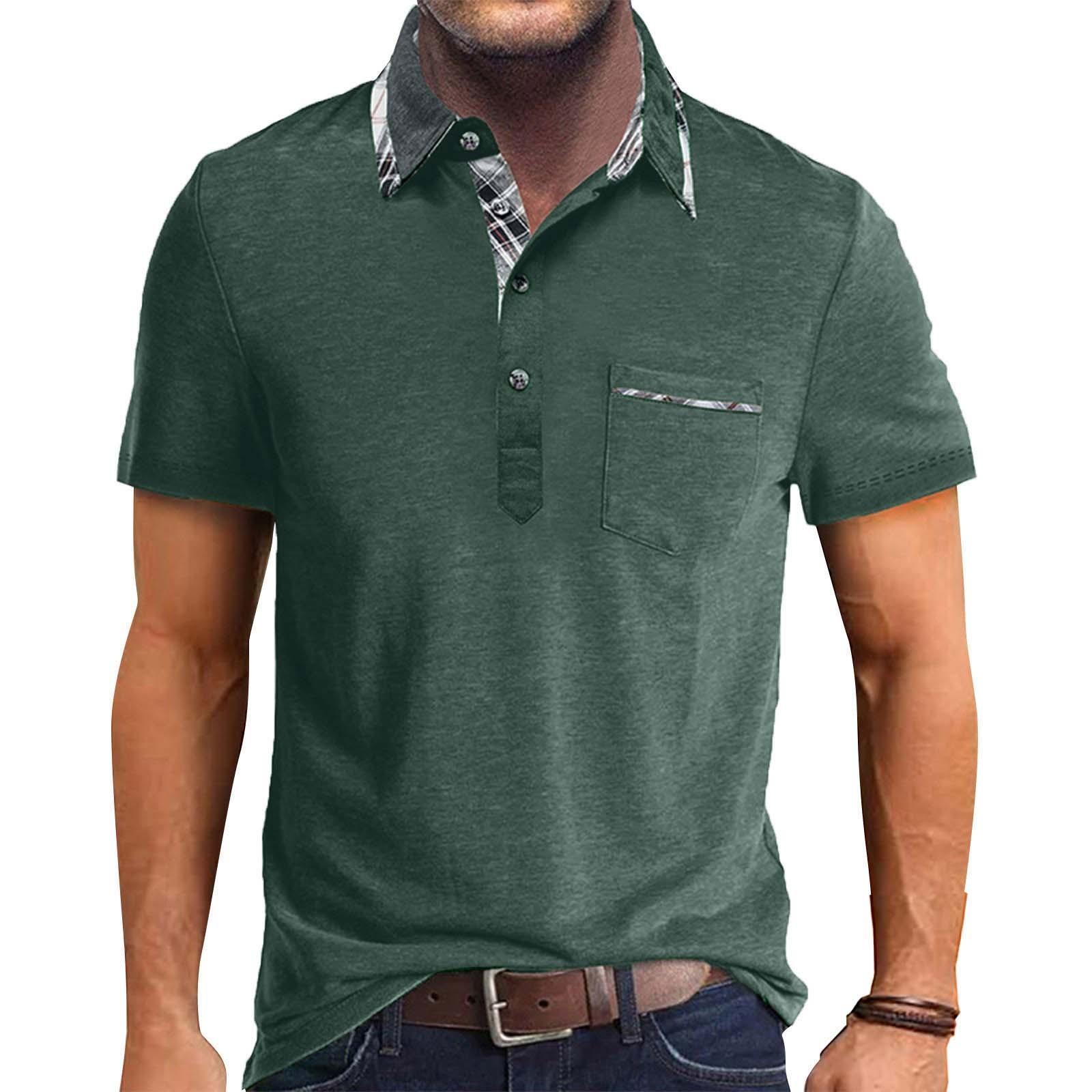 

Men s Short Sleeved Lapel Collar T-shirt Casual Round Neck Top XL зелений