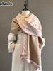 Autumn Winter New Floral Letter Knit Scarf for Women, Versatile Warm Shawl