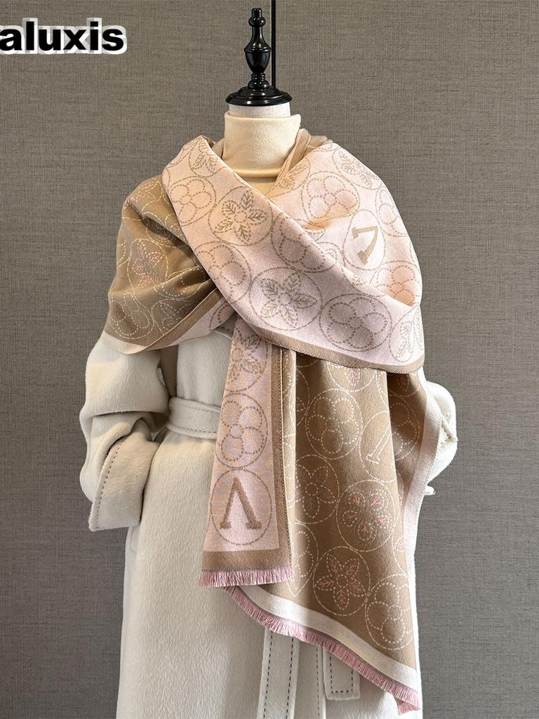 Autumn Winter New Floral Letter Knit Scarf for Women, Versatile Warm Shawl