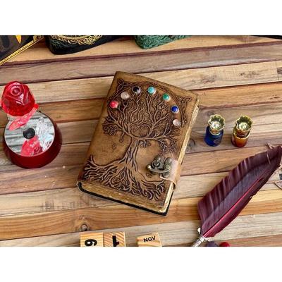Diario in pelle sette pietre Albero della Vita Quaderno sketchbook vuoto Taccuino da viaggio carta a taglio vivo con 7 Pietre Per Uomo Donna miglior regalo