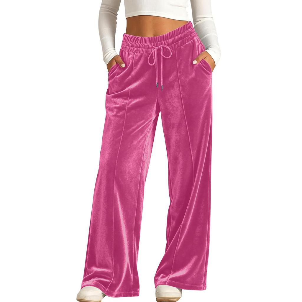 Damen High Waist Weite Hosen mit Kordelzug und Taschen Farbe Lässig Sportliche Hosen