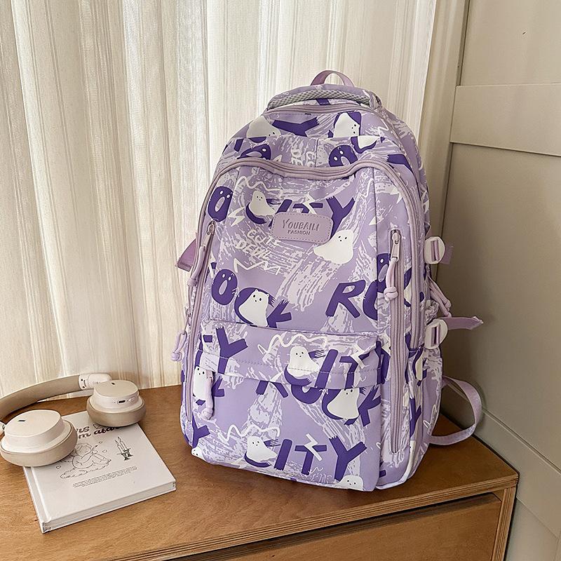 

High value, fresh and sweet personality, graffiti contrasting color backpack, junior high school student lightweight backpack