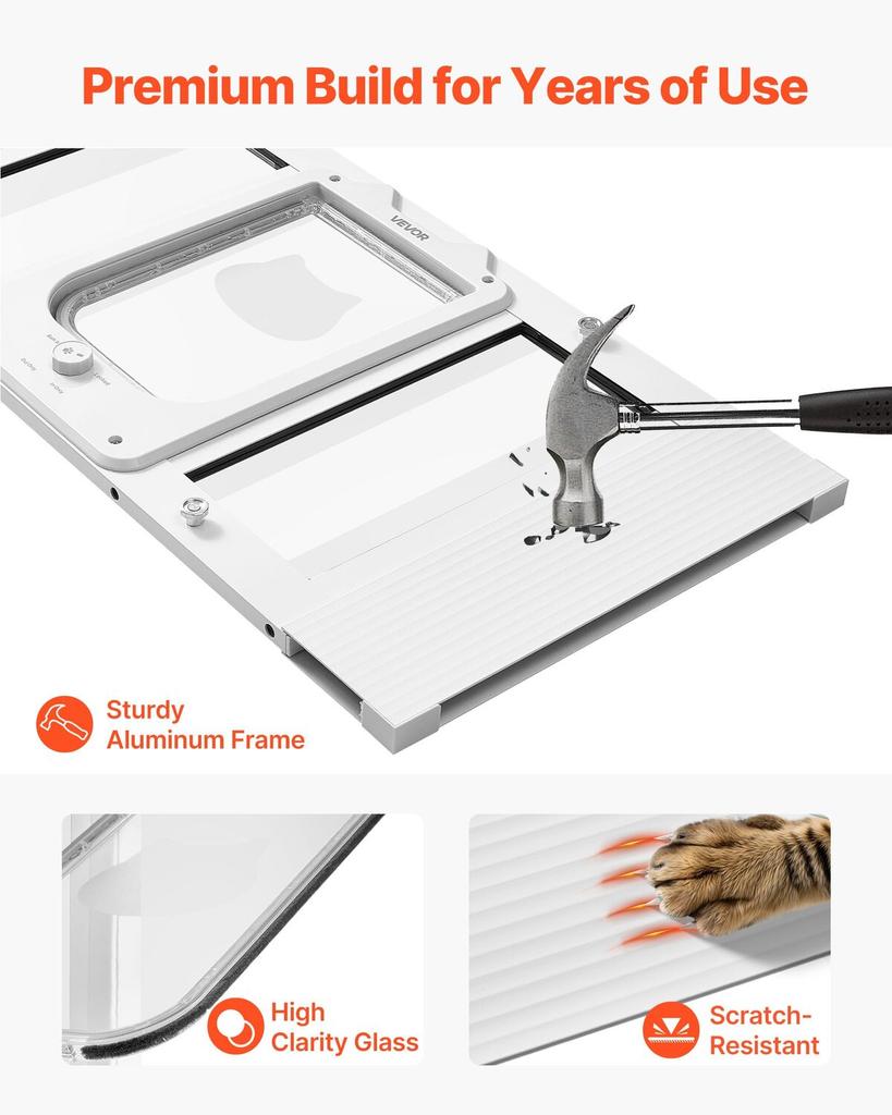 Cat Door for Window, Adjustable To Fit Window Width 686-813 Mm, 4 Secure Lock Modes, Aluminum Frame and High-Transparency Glass, Magnetic Closure,