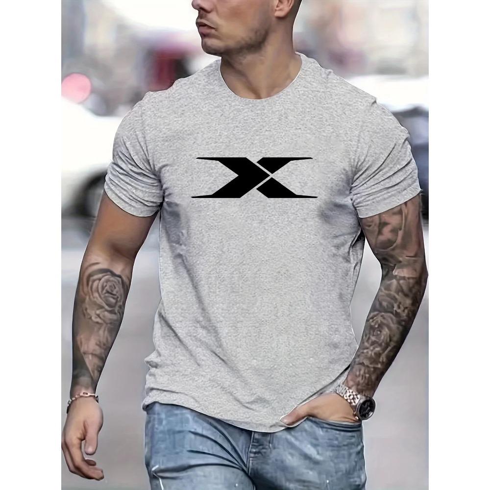 Summer men's 100% cotton casual loose fit large X letter print round neck short sleeved T-shirt top High Street Unisex style