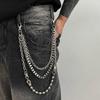 IngeSight.Z Punk 2Stile Mehrschichtig Silberfarbe Taillenkette Gürtel Hosenkette Herren Goth Metal Totenkopf Jeanskette HipHop Schmuck