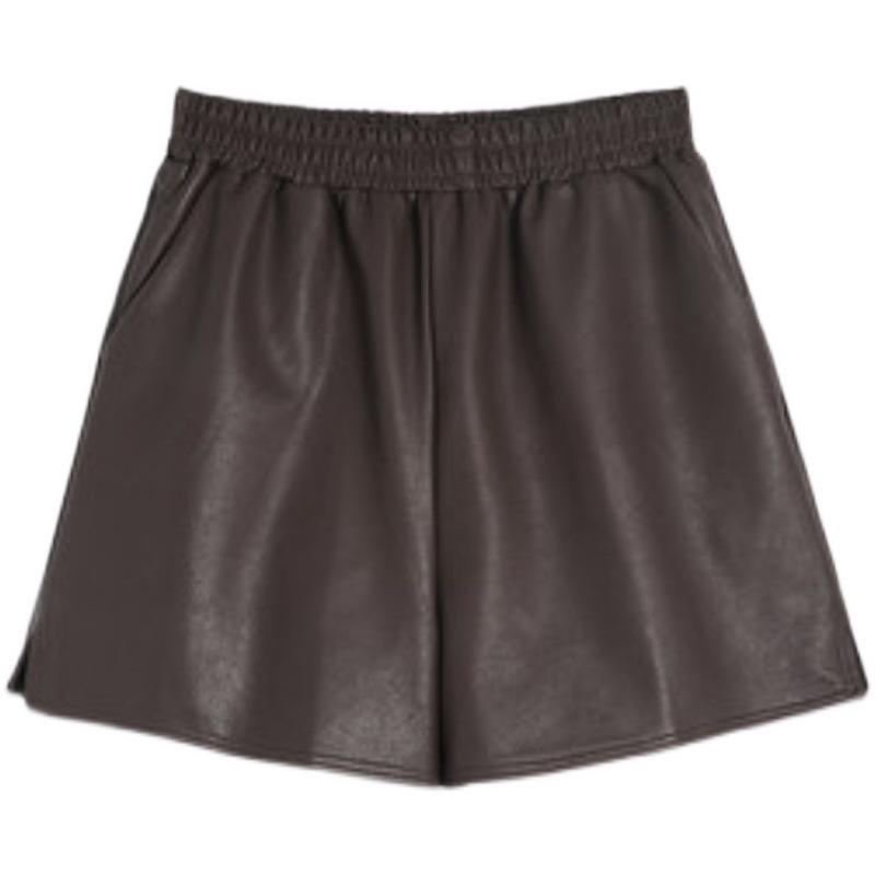 Damen-Shorts mit hoher Taille und weitem Bein aus APU-Leder – schmal, lässig, vielseitig, elastischer Bund für Herbst/Winter