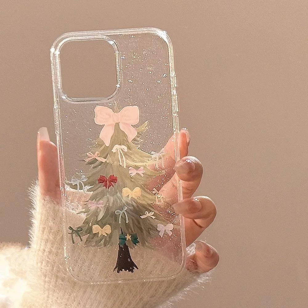 

Bling Glitter Clear Phone Case For iPhone 17 16 15 14 13 12 11 Pro Max XS X 7 8 Plus 16E Air Bowknot Christmas Tree Cover iPhone SE (2020)