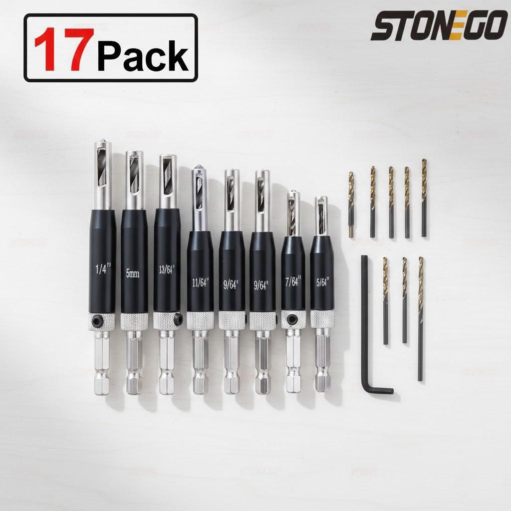 Self Centering Drill Bit Set Stainless Steel Hinge Lock Drawer Drill Guide Kit for Woodworking 7 8 15 17mm Hardware Tools