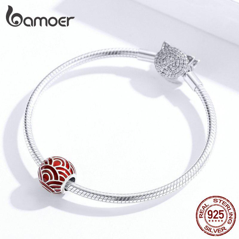 Bamoer 925 Sterling Silver Chinese Red Lantern Beads Lucky Charm Fit Original Bracelet Pendant