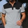 Men's Casual Waffle Top T-Shirt Color Blocked Collar Short Sleeved Top Outdoor Versatile Fashion Summer Outdoor Tees