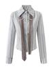 2000-tallets Estetikk Vintage Stripete Skjorter Kvinner Preppy Stil Knytedesign Løse Bluser Dame Motesans Y2k Kontortopper Ny
