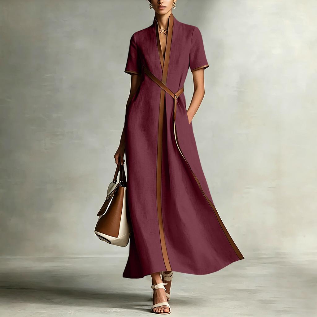 Ladies' Casual And Elegant Temperament Color Blocked Long Dress