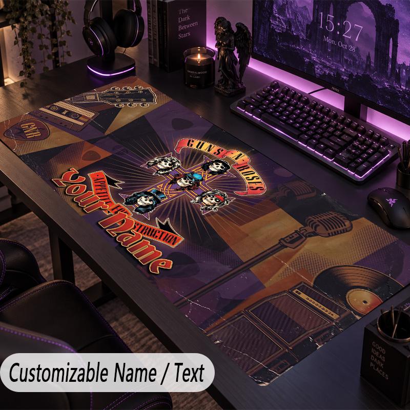 Large Mouse PadGuns N’ Roses Custom Name Text Personalized Desk Mat Non Slip Gaming Pad