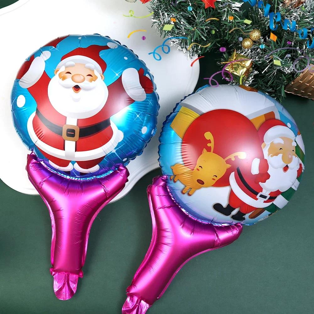 20/10PCS Christmas Hair Band Inflate Balloons Kids Toys Santa Claus Snowman Foil Handheld Stick Xmas New Year Party Decoration