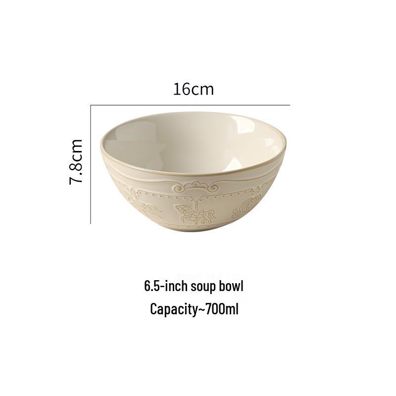 European-Style Embossed French Ceramic Tableware Set: Dinner, Soup, Bowl & Vegetable Plates, Saucers
