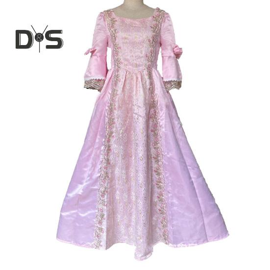 Women Performance Dress Stage Show Retro Royal Style Lace Bow Decor Bell Sleeve Patchwork A-line Hallowen Party Carnival Evening Dress Ball Gown