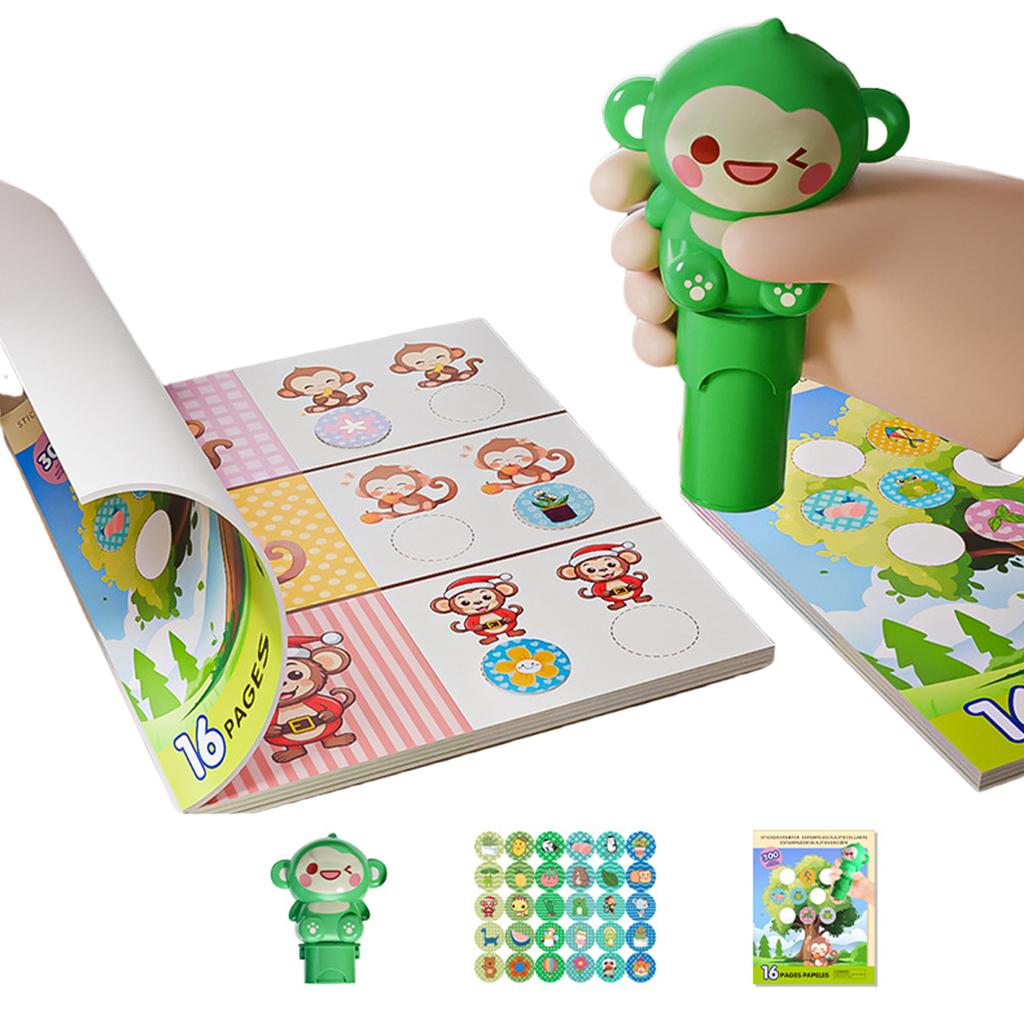Cartoon Sticker Stamp with 300 Cartoon Sticker and 16 Pages Activity Book Children Sticker Stamper Activity Craft Toy