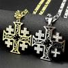 Jerusalem Cross Pendant Necklace for Women Men Stainless Steel Gold Color Christian Rhinestones Hip Hop Chain Necklaces Jewelry