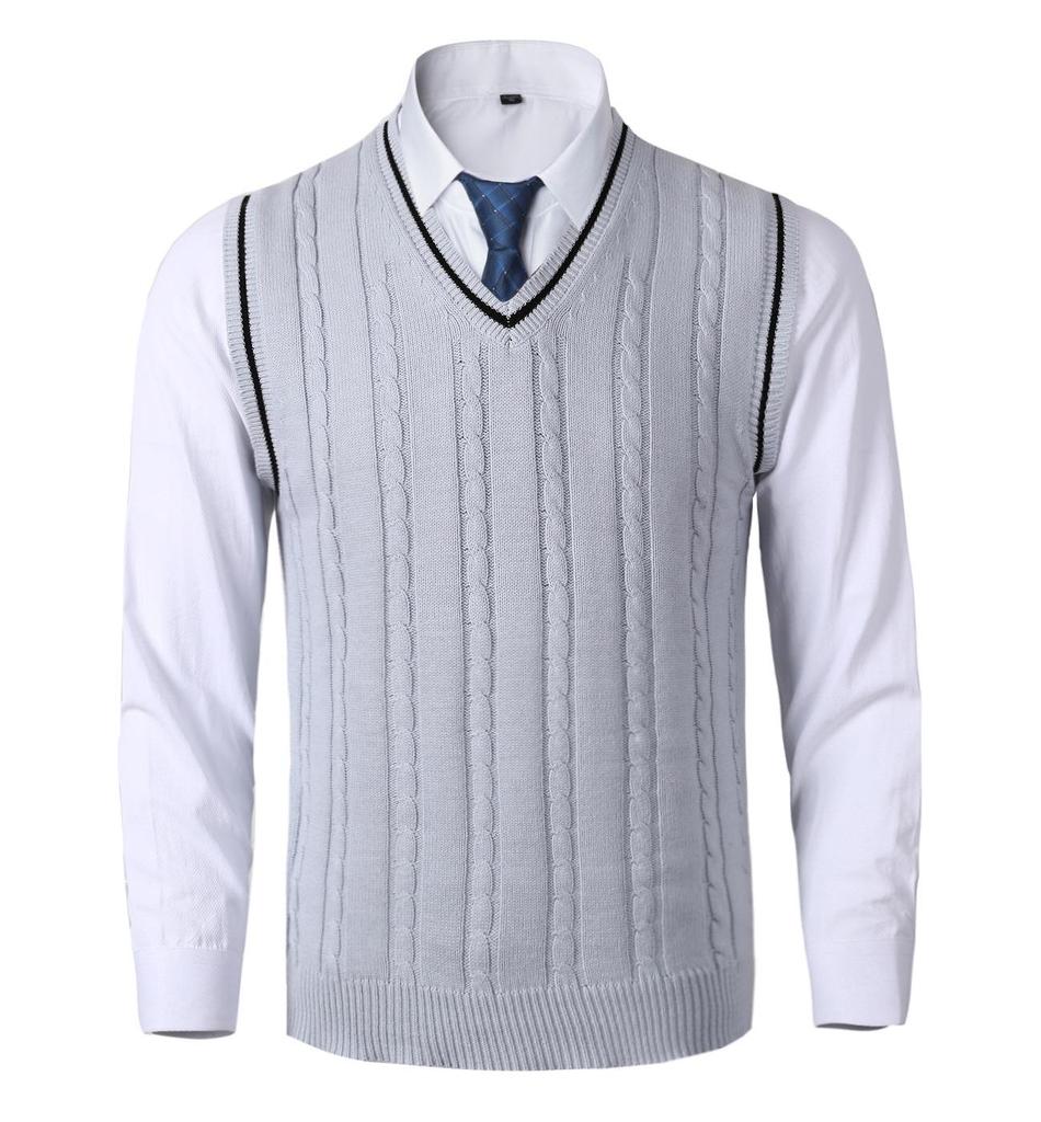 Męska dzianinowa kamizelka bez rękawów z dekoltem w serek - Rozmiar duży, Casualowa, pogrubiona kamizelka