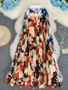 European & American 3D Print Pleated High-Waisted A-Line Midi Skirt for Women