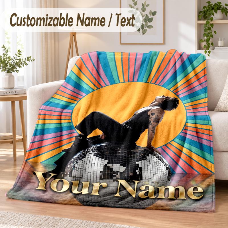 Harry Styles Custom Name Flannel Throw Blanket Soft Warm for Sofa Bed Indoor Home Use