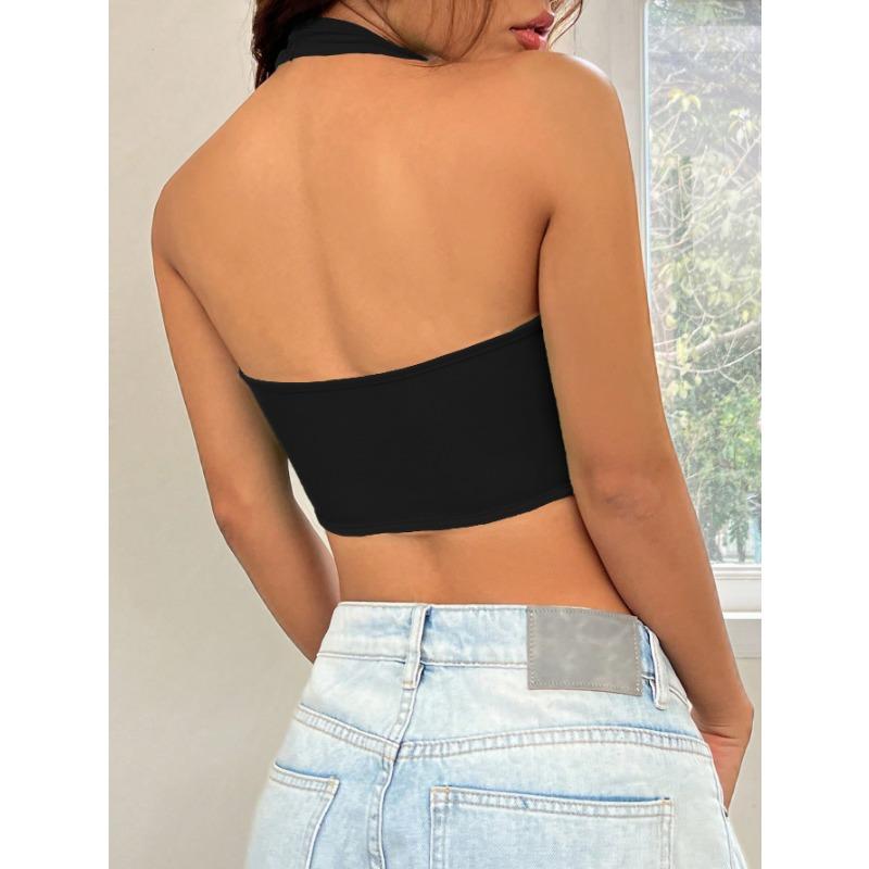 Women Sexy Halter Neck Irregular Hem Solid Color Fashion Casual Vest Top