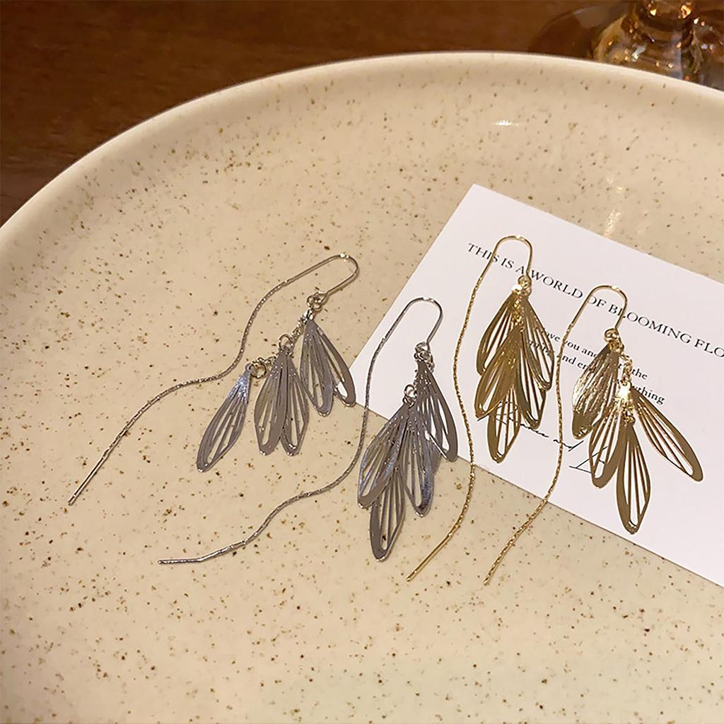 Light Luxury Versatile Super Immortal Temperament Leaf Long Tassel Earrings For Women