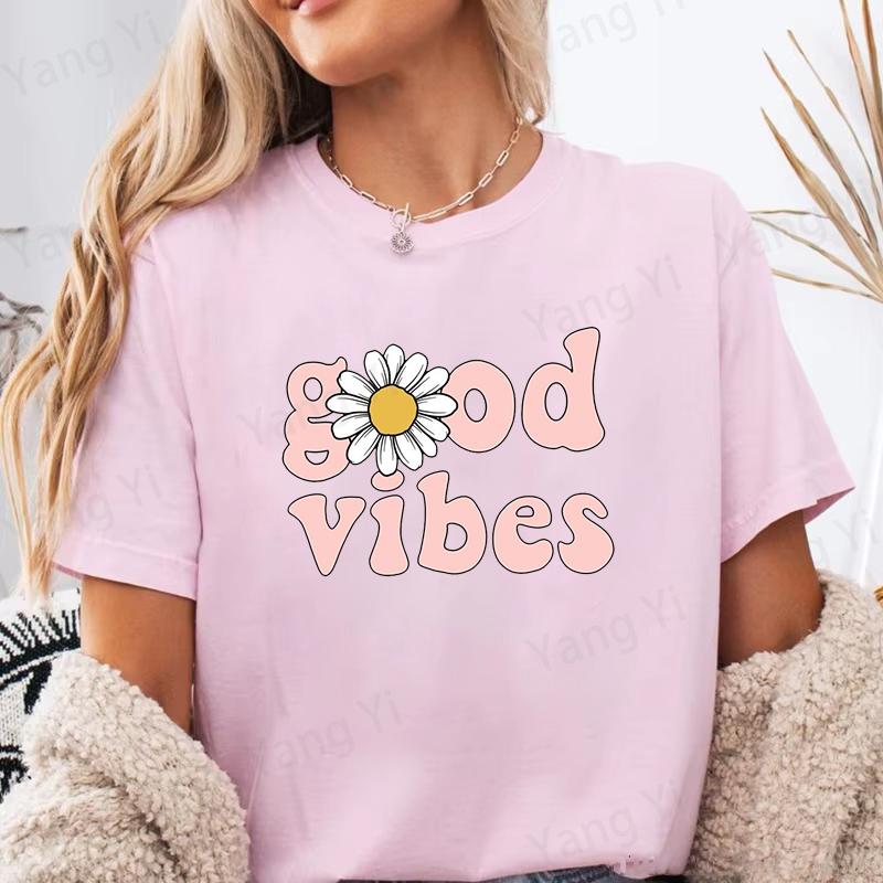 Printed T-shirt, women's casual short-sleeved T-shirt, fashionable letter print top.