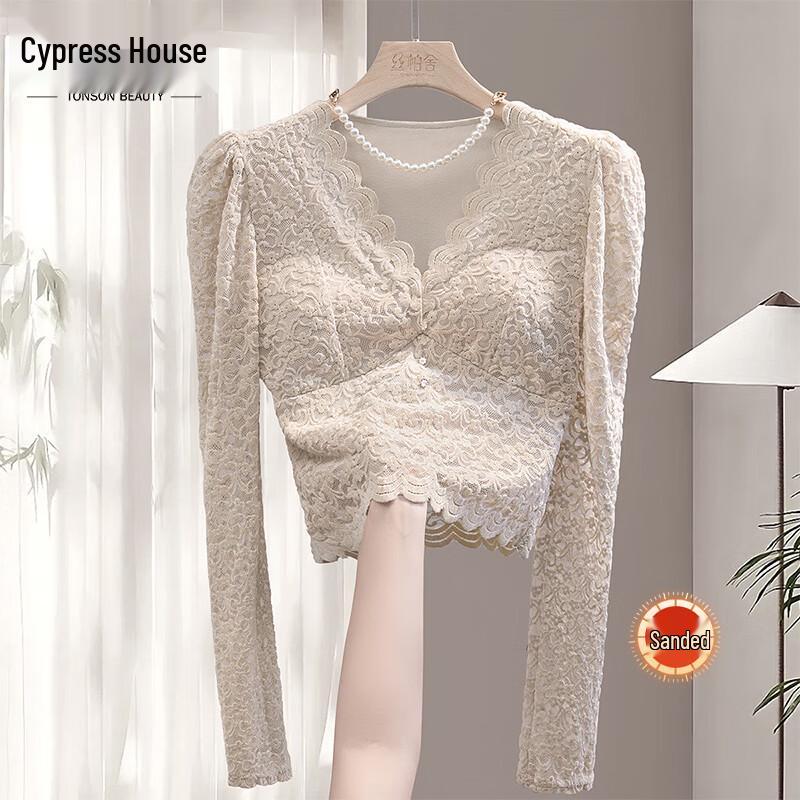 Women s V-neck Lace Hollow Out Long Sleeve Top XL