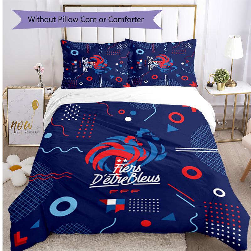 Juego de Ropa de Cama Estampada France Football de 3 Piezas Juego de Cubre Cama Acogedor y Transpirable como Regalo de Inauguración o Festivo