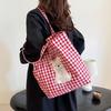 Checkered Embroidered Puppy Printed Canvas Shoulder Bag Outdoor Crossbody Bag