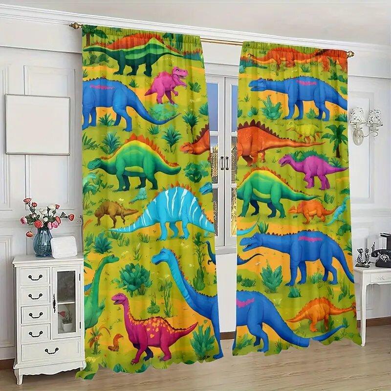 Christmas Decoration Cartoon World Dinosaur Forest Pattern Printed Curtains Home Room Curtain Polyester