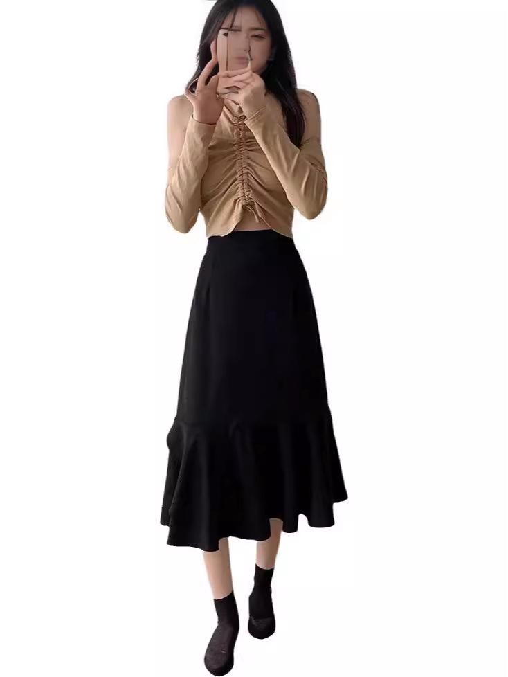 2024 Summer Petite High-Waist Fishtail Midi Skirt - Slimming, Irregular Hem