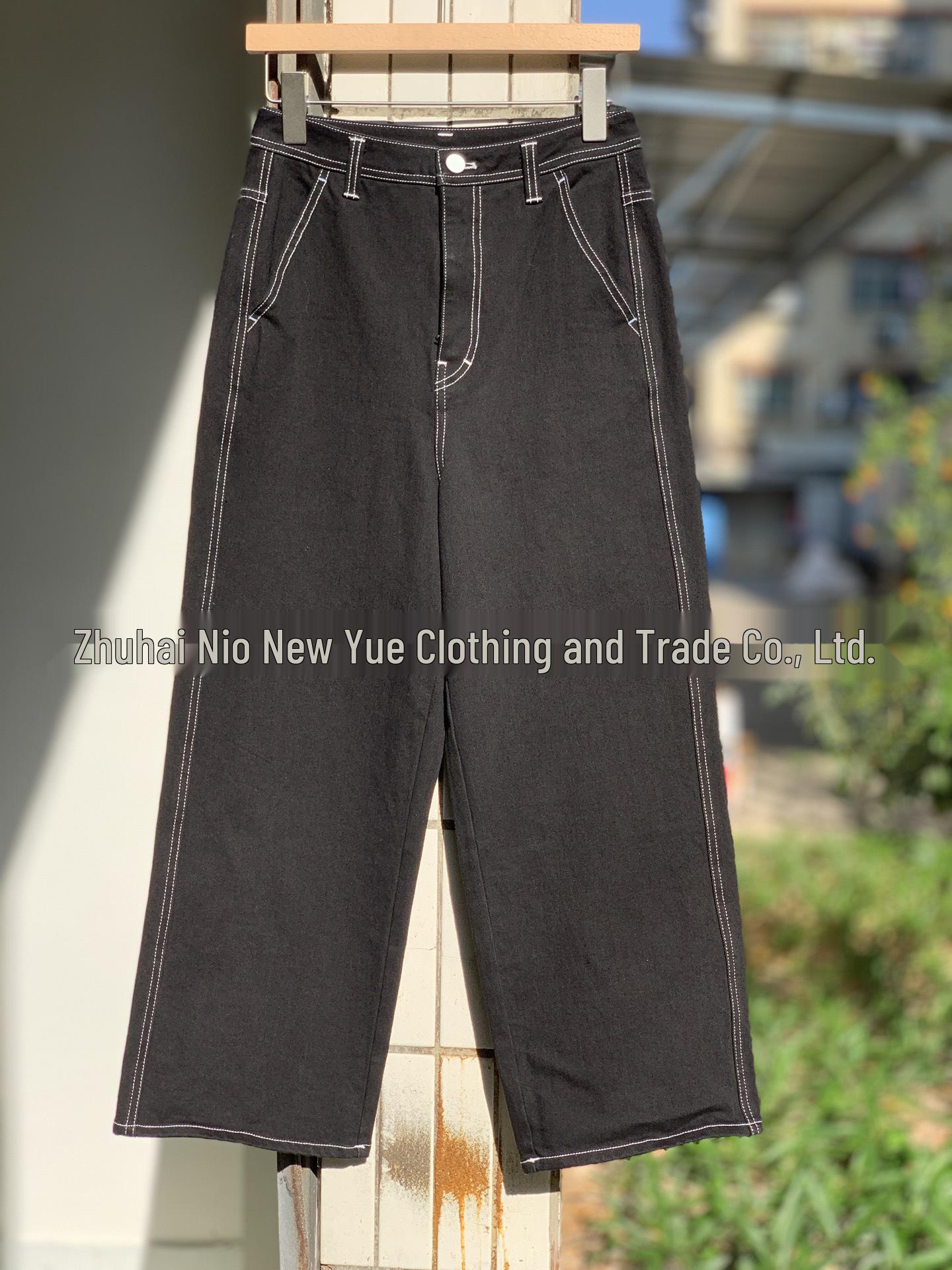 Eco-Friendly White Contrast Stitching Women s Straight Leg Jeans S - 2 чёрный